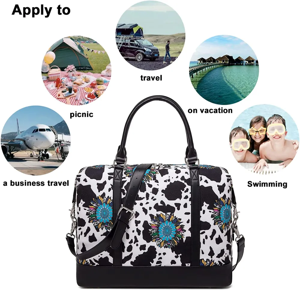 Ladies Canvas Weekender Bag Overnight Carry-on Tote Duffel in Trolley Handle