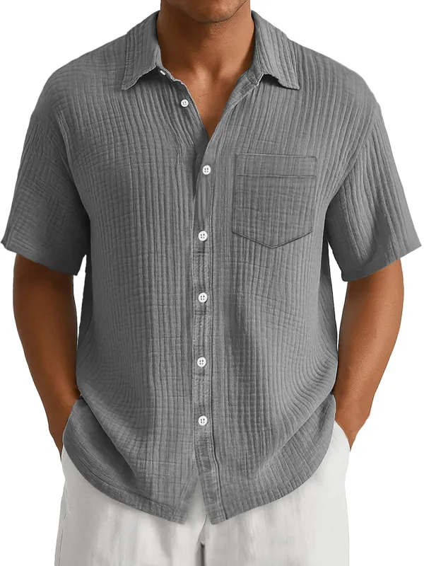Men's Daily Casual Waffle Lapel Pocket Simple Short Sleeve POLO Shirt