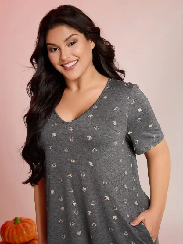 Halloween Print Stretchy V-Neck Lounge Dress