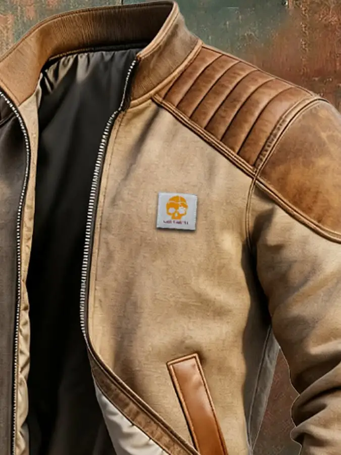 Men's Vintage Suede and Leather Multi-Pocket Outdoor Jacket