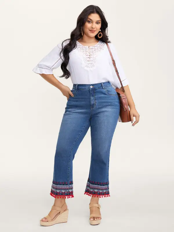 Stretch Christmas Color Contrast Bootcut Jeans