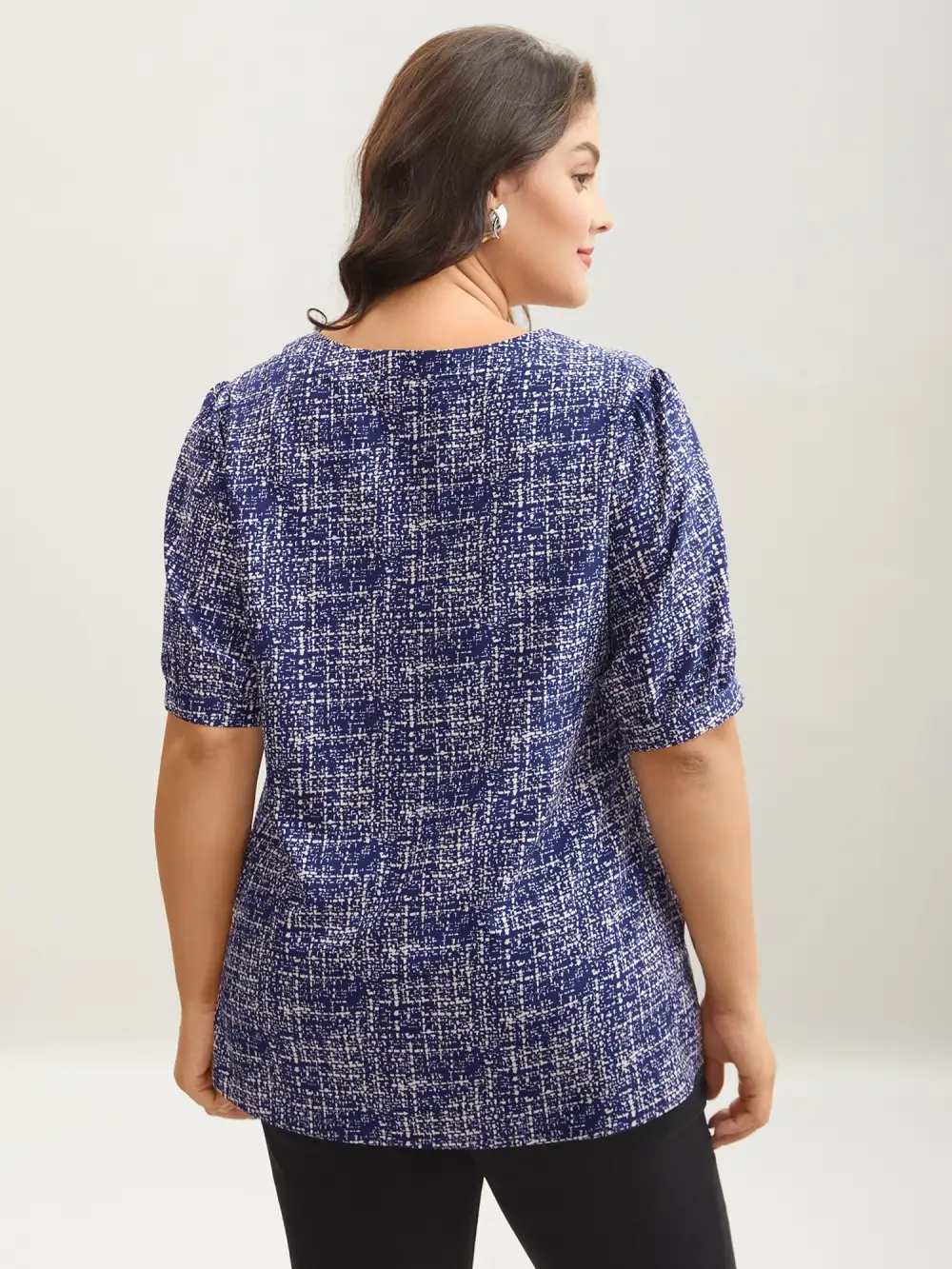 Geometric Print Puff Sleeve Blouse