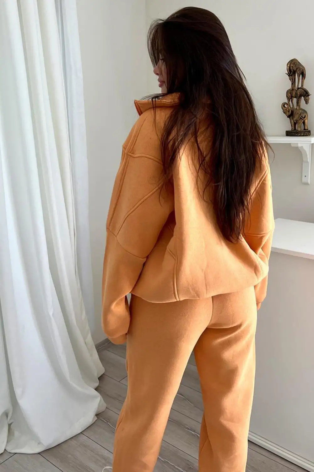 Stand Neck Fleece Hoodie Long Pants Suits