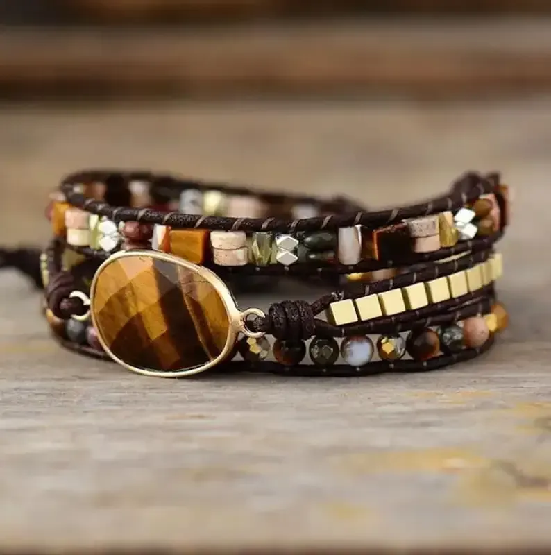 Healing Tiger Eye Stone Beads Emotional Healing Bracelet-Spiritual Protection Meditation Balance Anxiety Stress Relief Grounding Bracelet