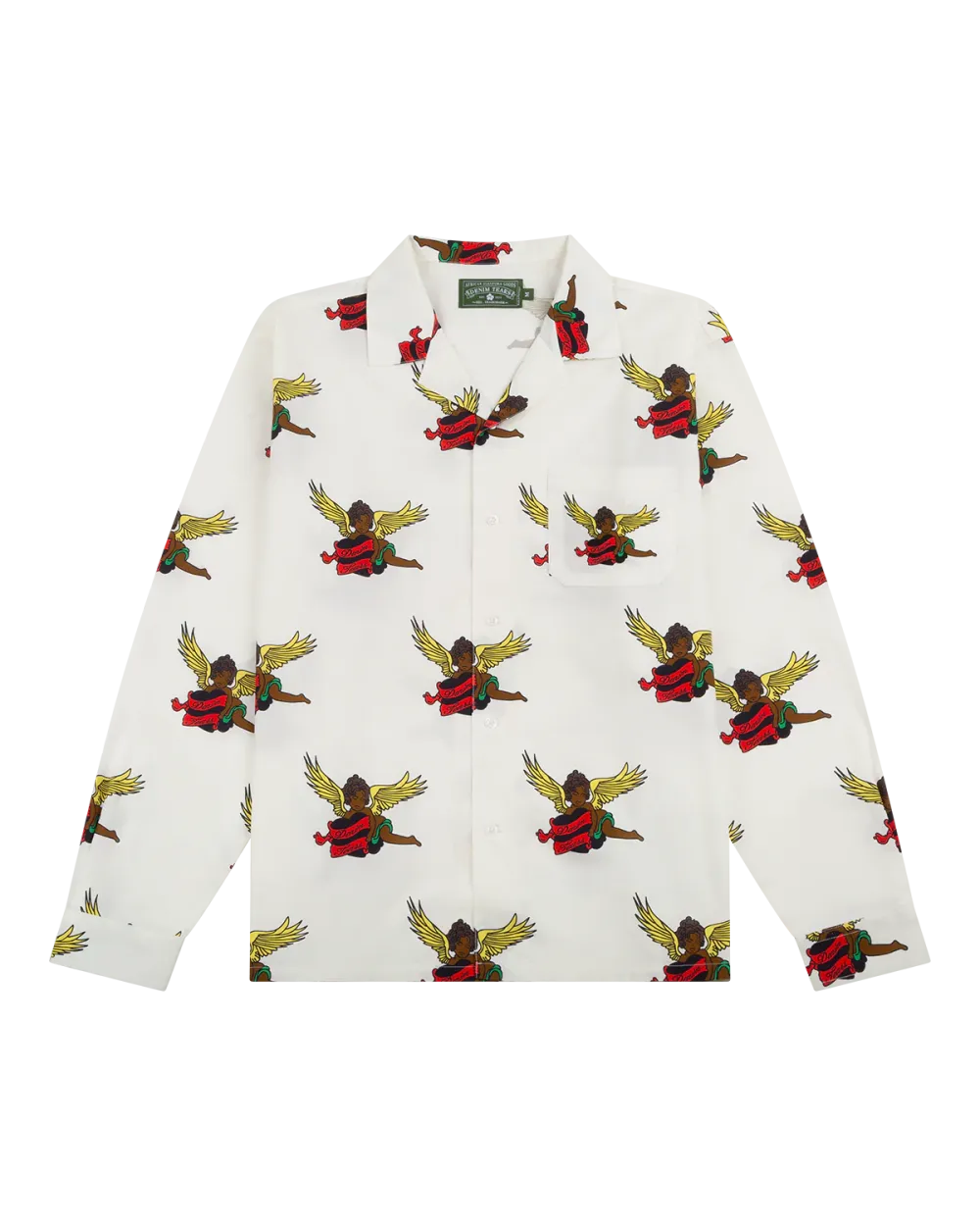 Black Cherub Long Sleeve Button Up White