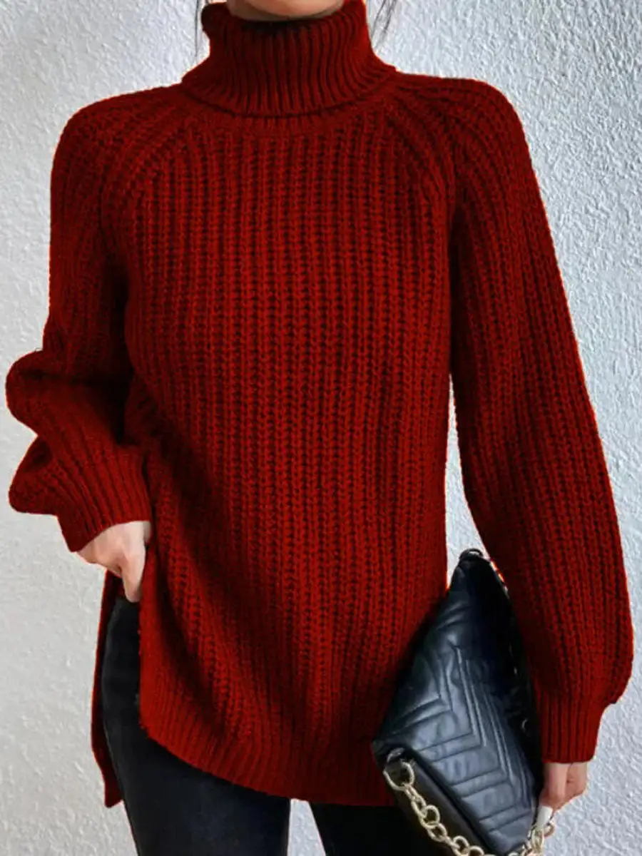 Christmas Sale - 49% off-Cotton Turtleneck Raglan Sleeve Split Hem Sweater