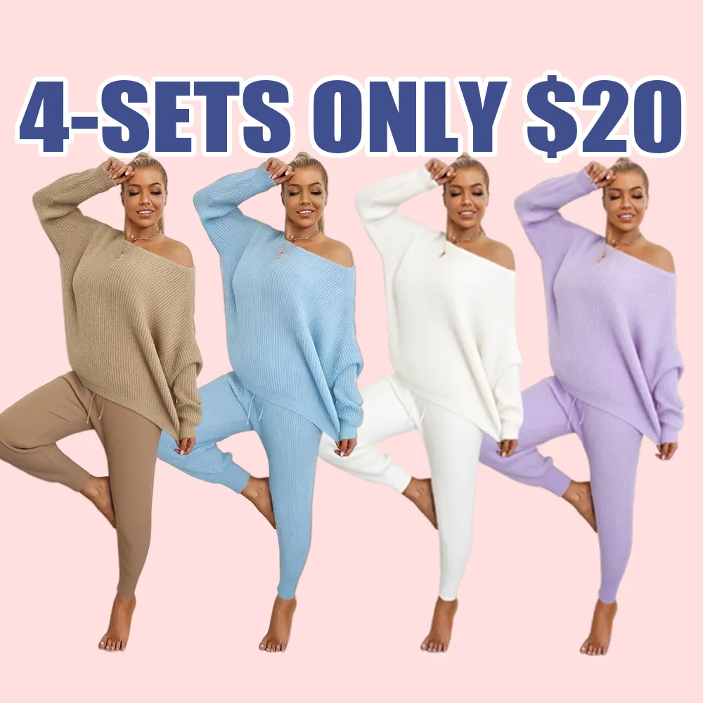 Women's Drop Shoulder Sweater & Drawstring Pants Two-Piece Set – Casual Fall Outfit