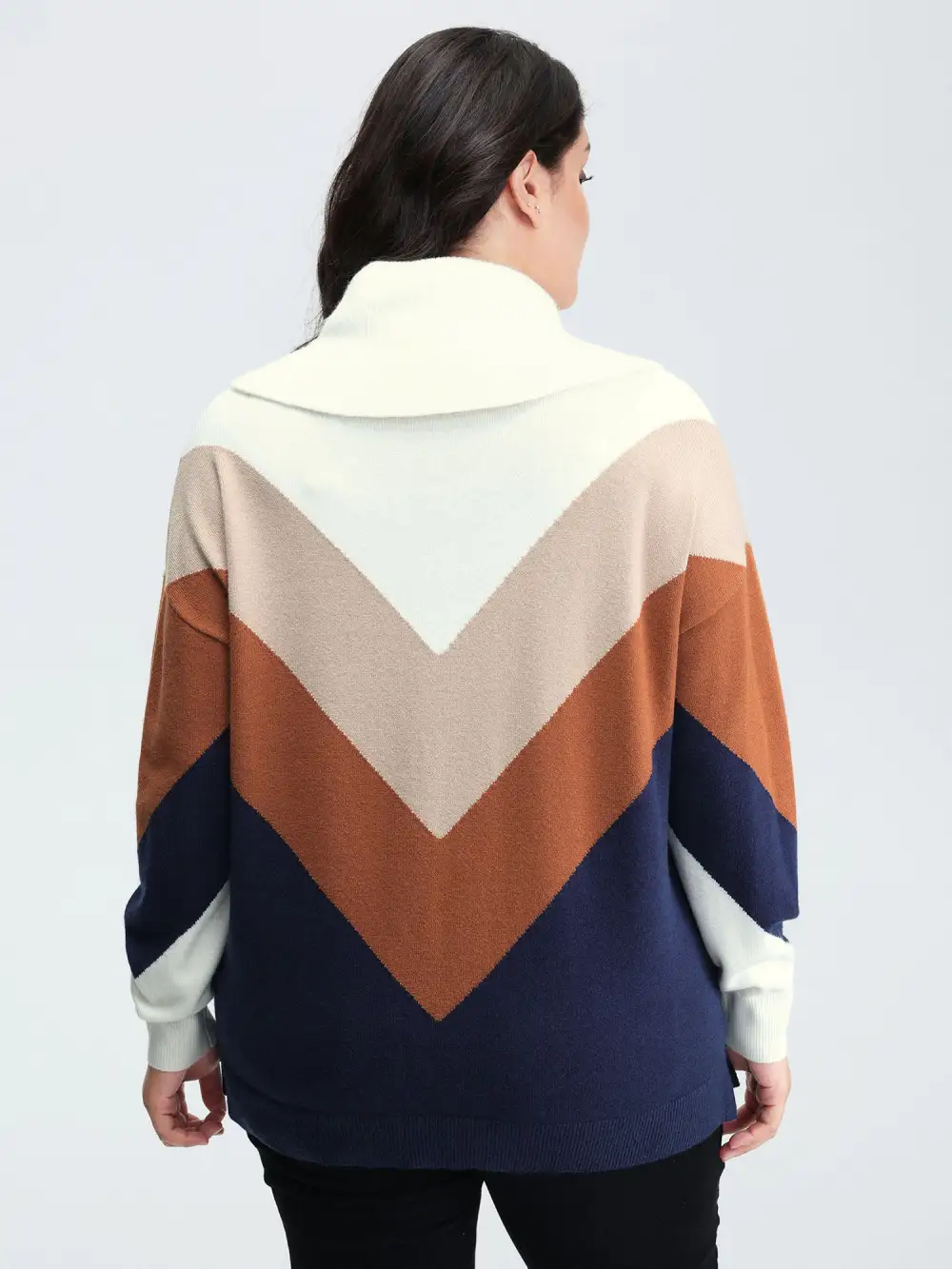 Color Block Cowl Neck Knit Pullover