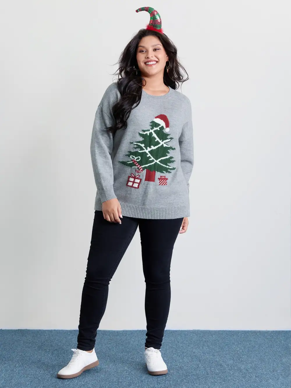 Holiday Tree Jacquard Round Neck Pullover