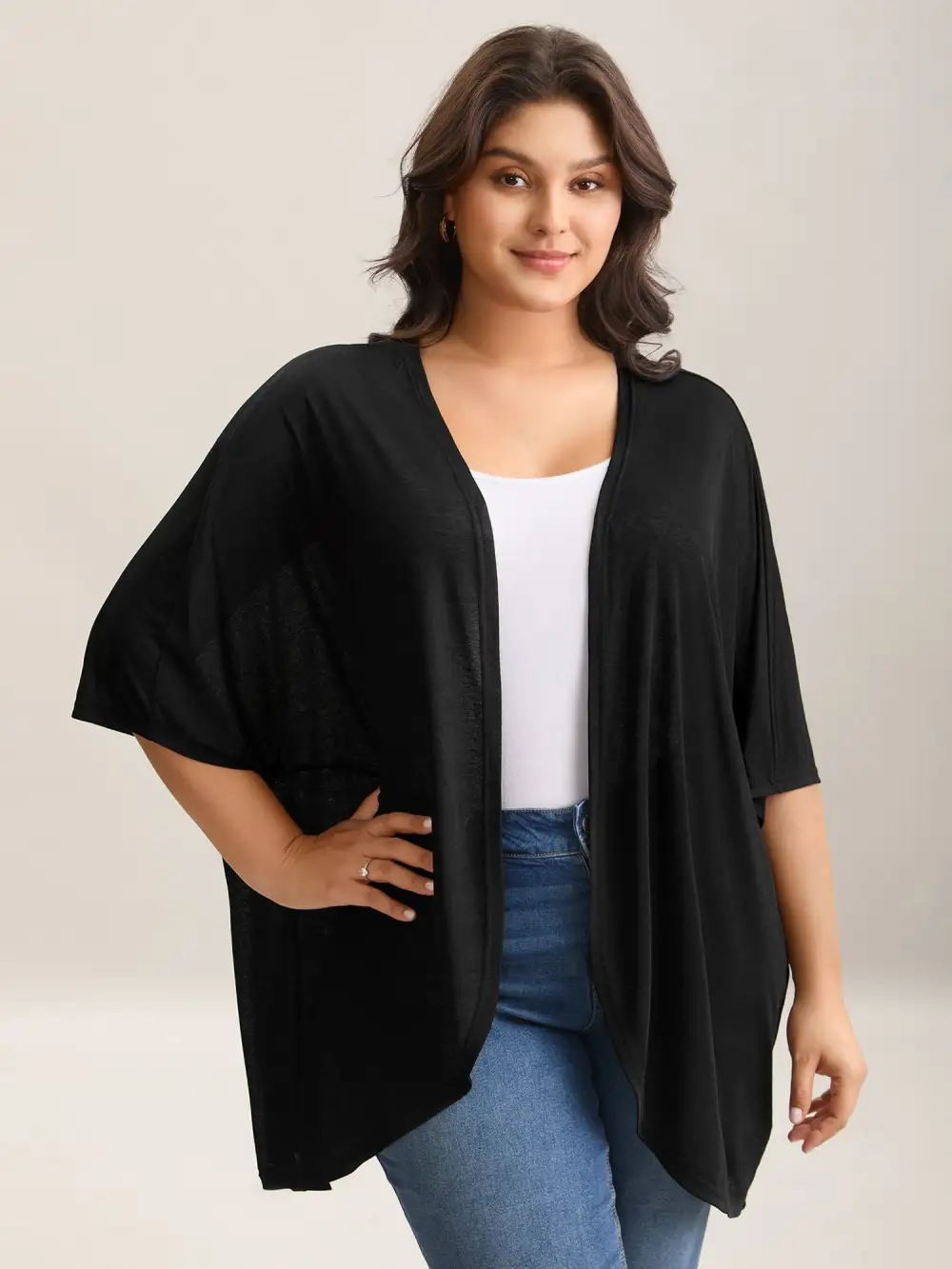 Sheer Textured Open Front Kimono