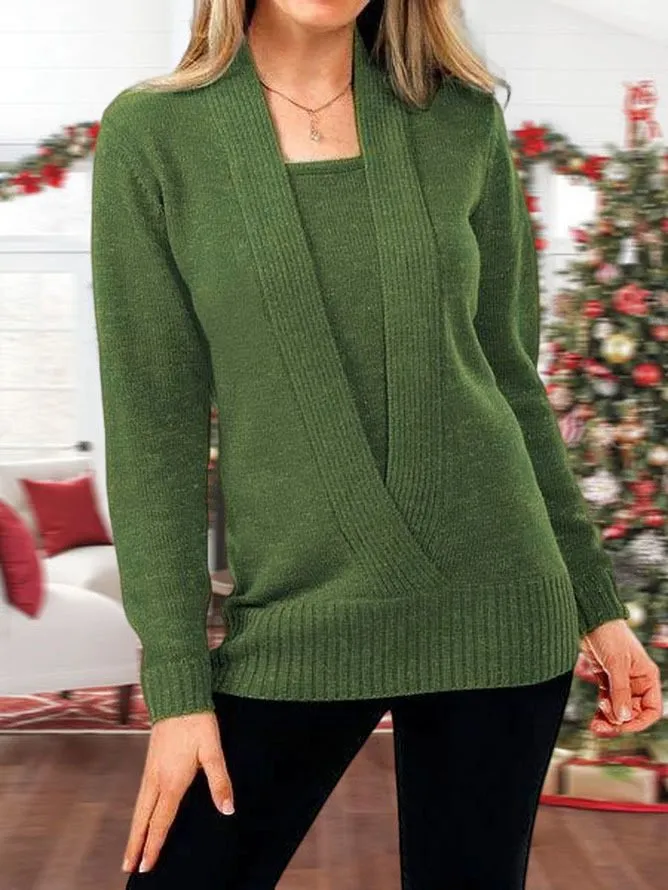 V-neck Casual Warm 2-in-1 Tunic Sweater