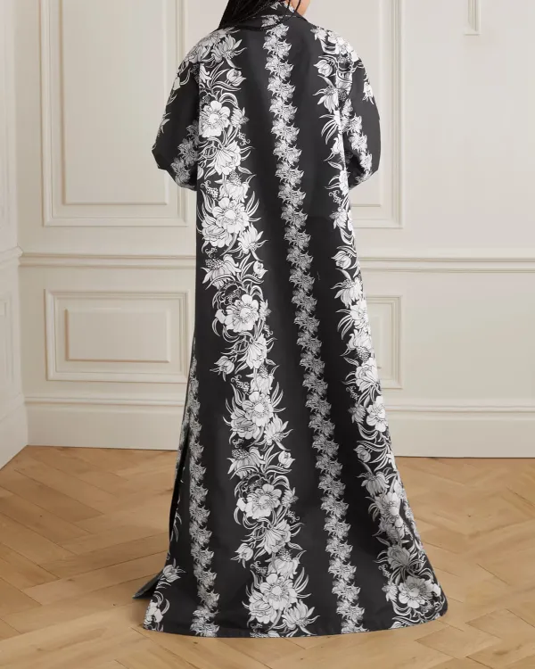 Floral-print cotton and silk-blend faille gown