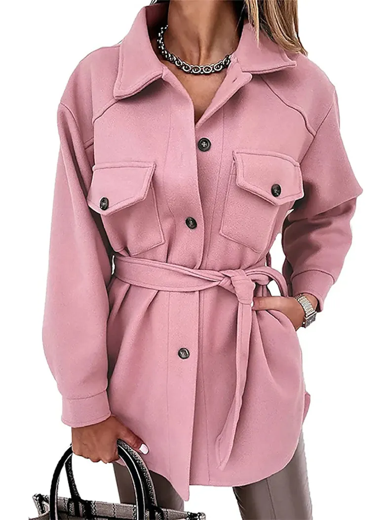 Belted pocket embellished open front jacket