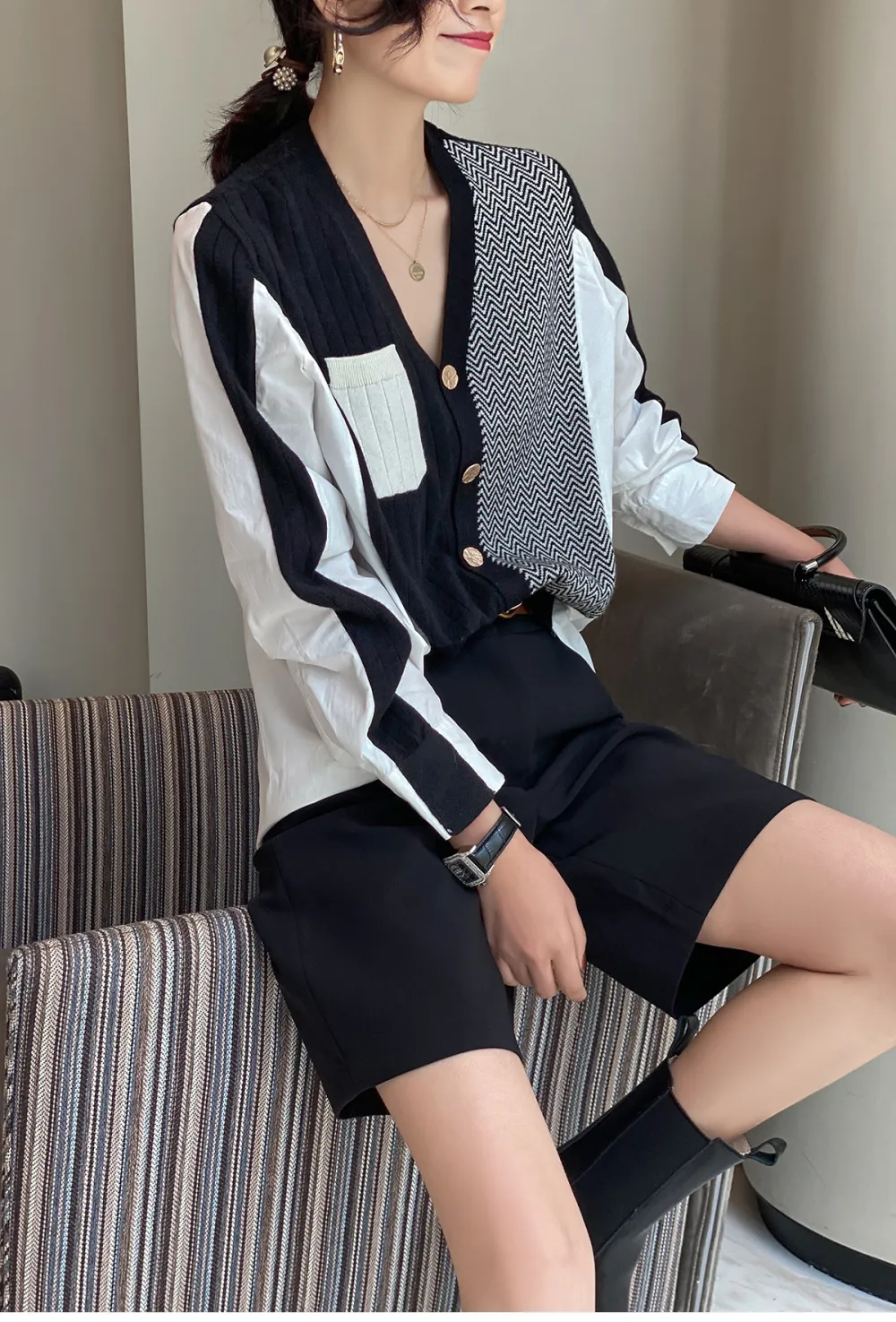 Irregular Shirt Stitching Elegant Cardigan
