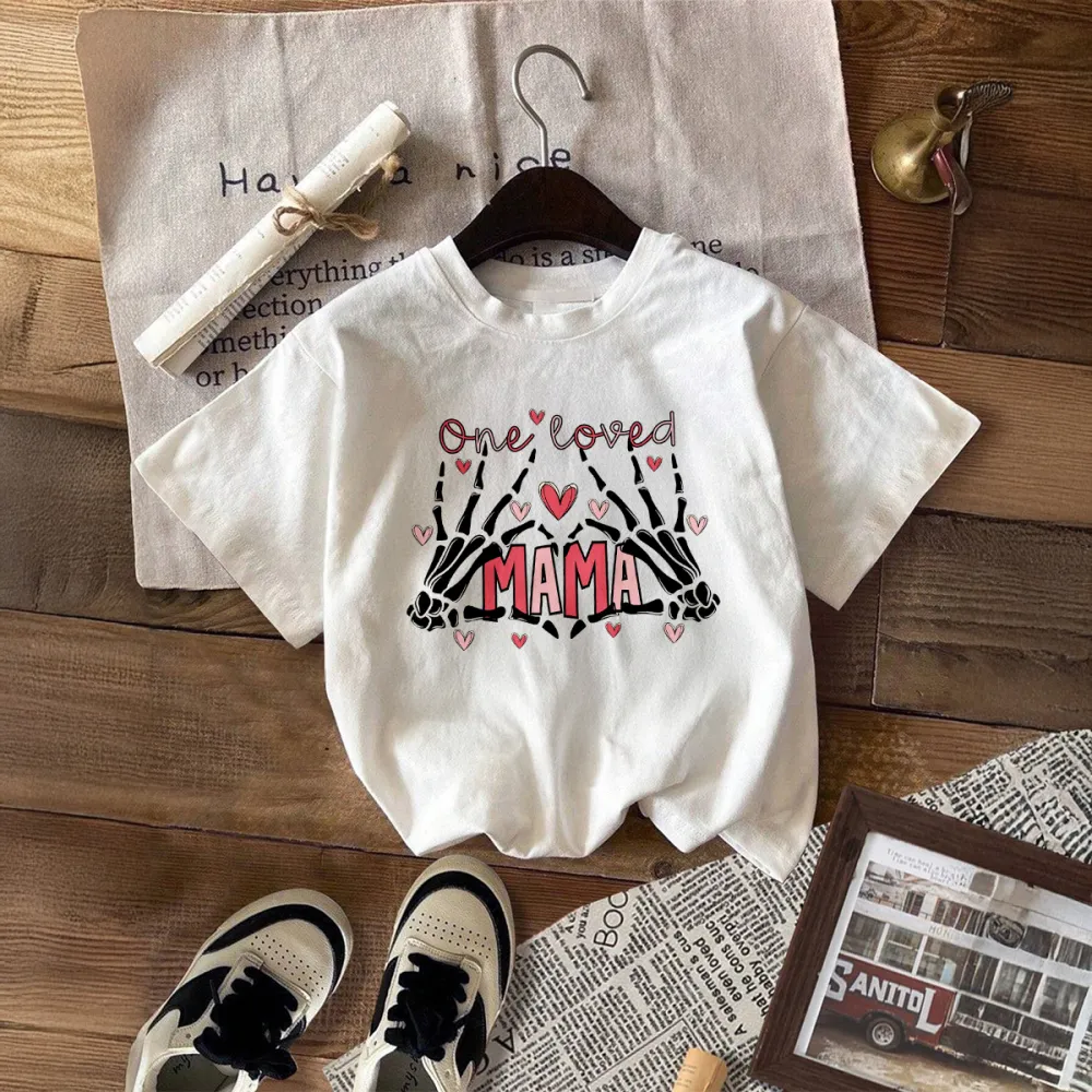 One Loved Mama Print Round Neck Short Sleeve T-Shirt