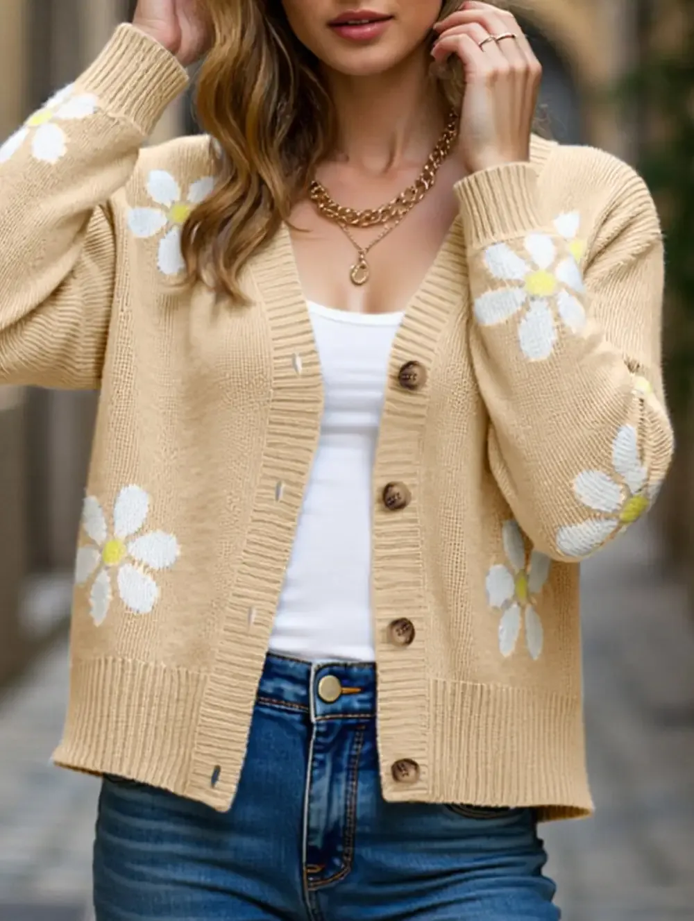 Fall Floral Button Varsity Sweater Jacket