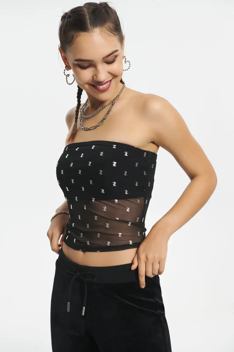 Metallic Monogram Mesh Tube Top
