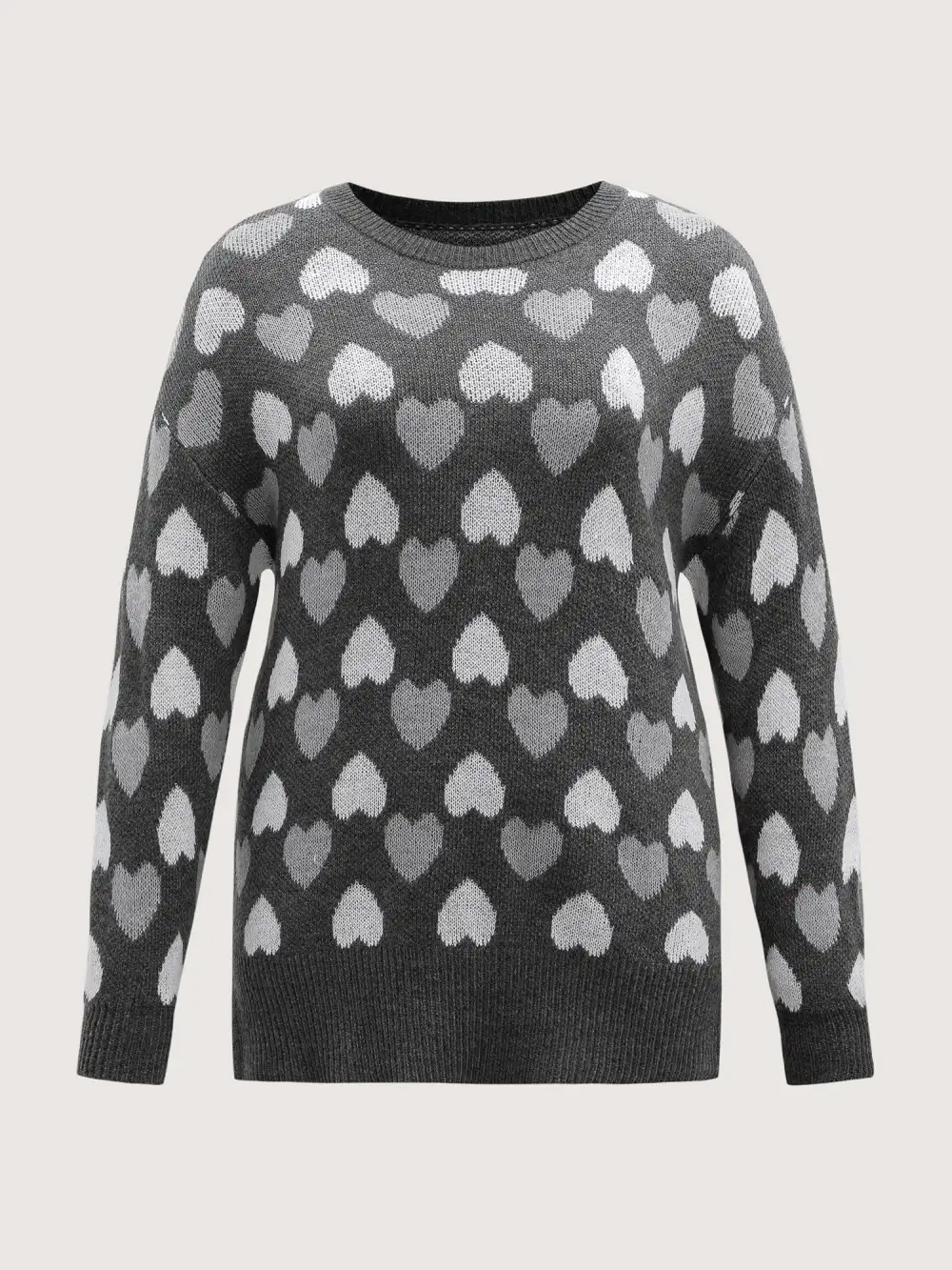 Monochrome Hearts Slit Round Neck Pullover