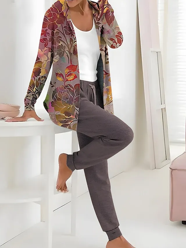Women's Hoodie Tracksuit Pants Sets Print Outdoor Casual Active Daily Long Sleeve Hooded Black Fall & Winter