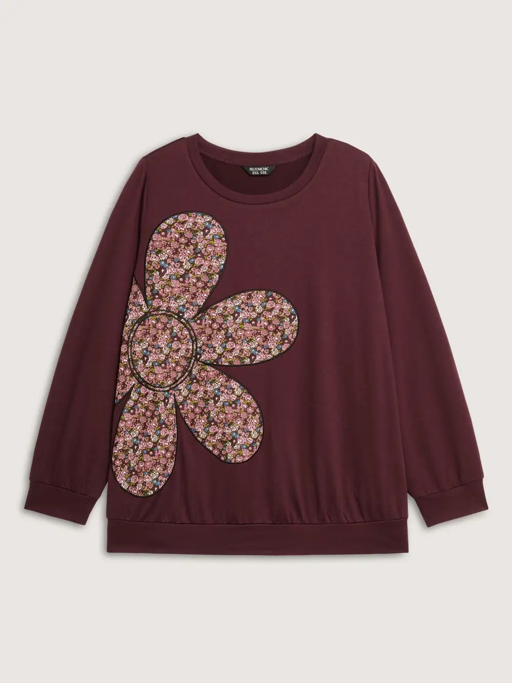 Half Floral Applique Embroidery Sweatshirt