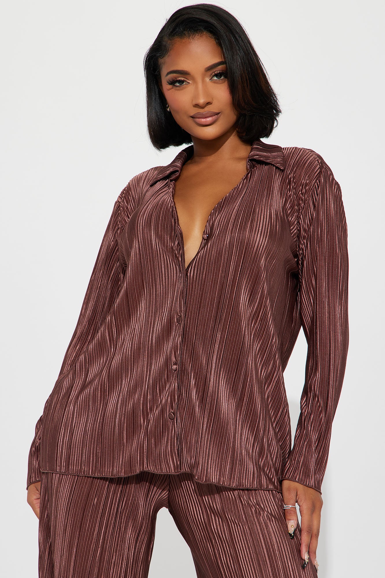 If It Plisse You Pant Set - Mocha