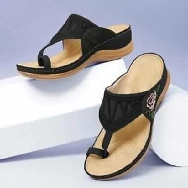 Women's Sandals Comfort Shoes Orthopedic Sandals Bunion Sandals Outdoor Slippers Outdoor Daily Summer Embroidery Flat Heel Wedge Heel Open Toe Vintage Elegant Casual Faux Leather Loafer Floral Dark