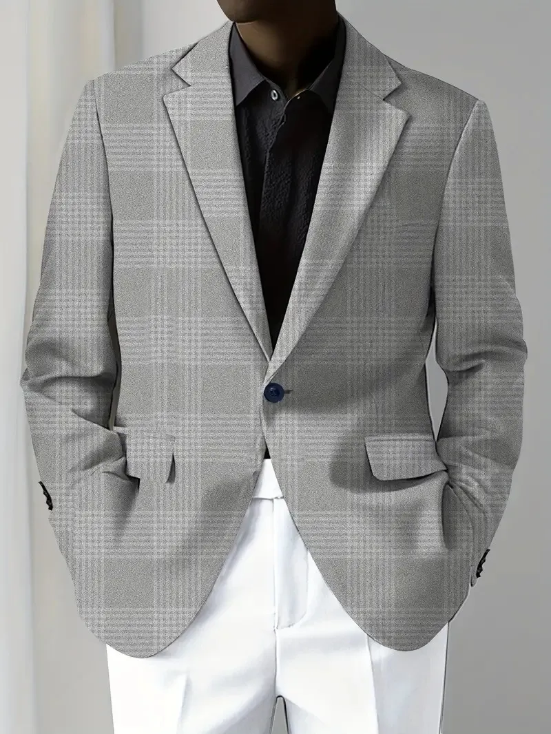 Men's Casual Solid Notch Lapel One Button Blazer