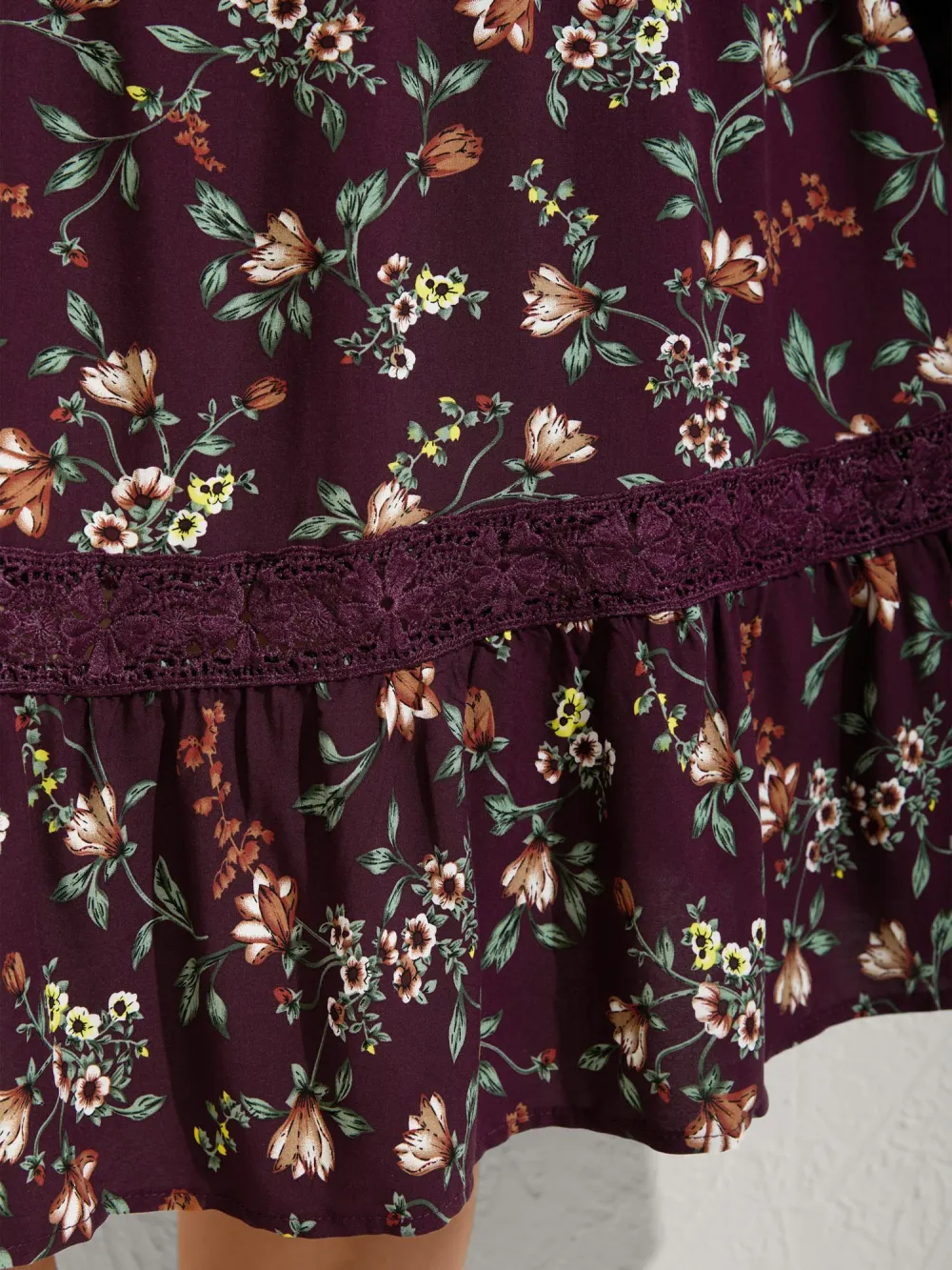 Supersoft Floral Print Lace Trim Knee-Length Dress