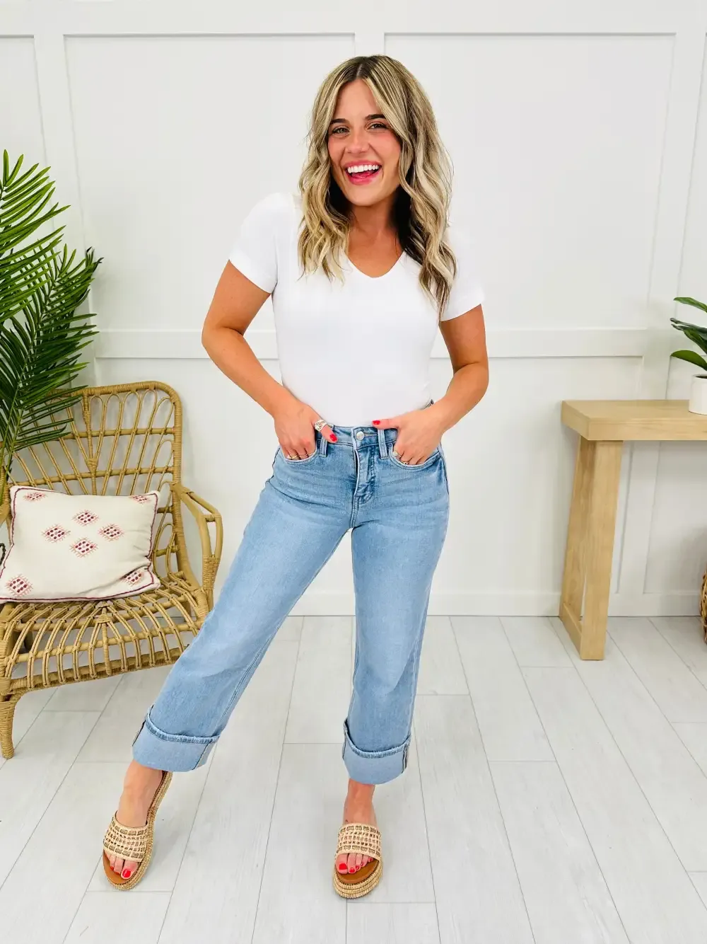 New Love Tummy Control Slim Wide Leg Jeans