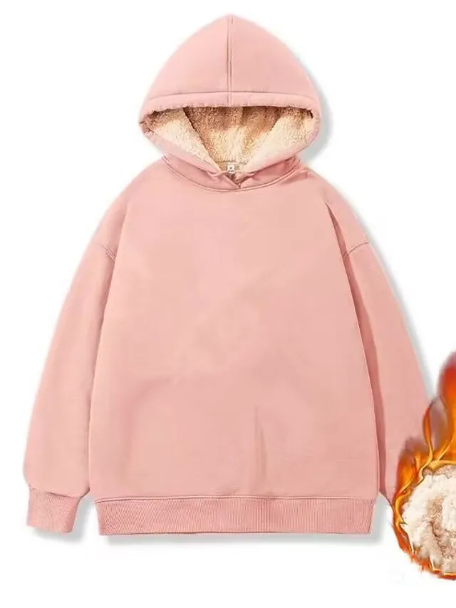 Women's Hoodie Sweatshirt Pullover Fleece Sherpa Fleece Teddy Black Yellow Pink Solid Color Street Casual Hoodie Long Sleeve Top Micro-elastic Fall & Winter