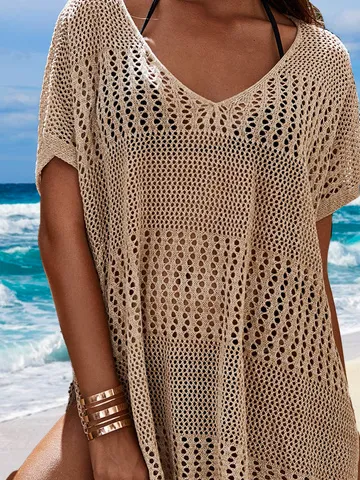 Sexy Plain V Neck Coverup