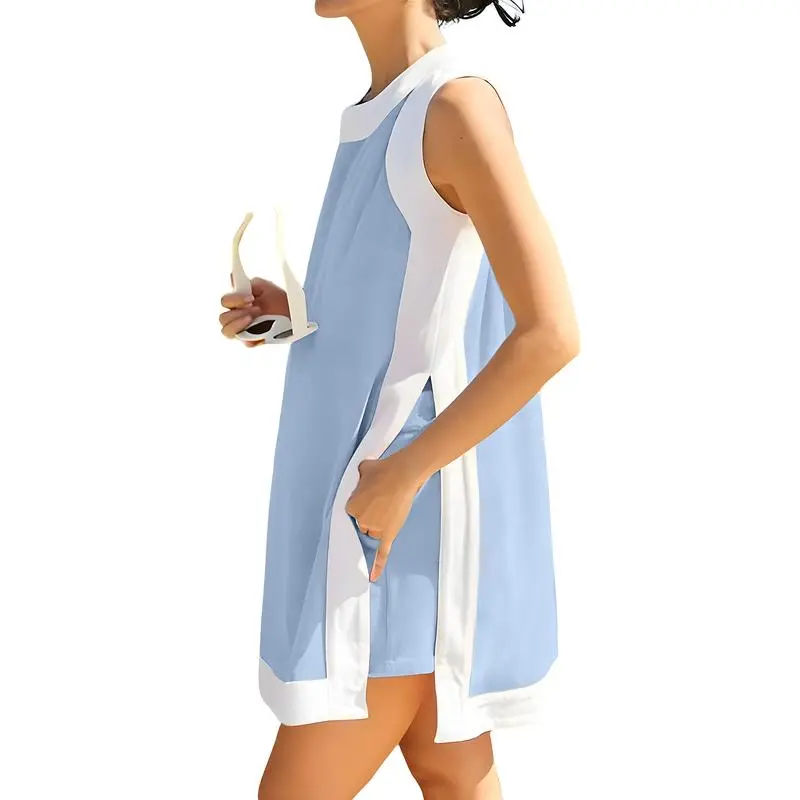 Women’s 2-Piece Color Block Lounge Set – Short Sleeve Top & Pocket Shorts