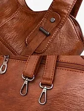 Women's Vintage Brown Faux Leather Tote Bag with Dual Handles and Adjustable Crossbody Strap – Spacious and Stylish for Everyday Use