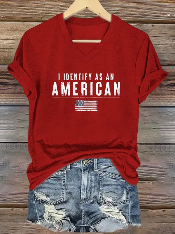 Women's I Dentify As An America Print Short Sleeve Round Neck Cotton T-Shirt