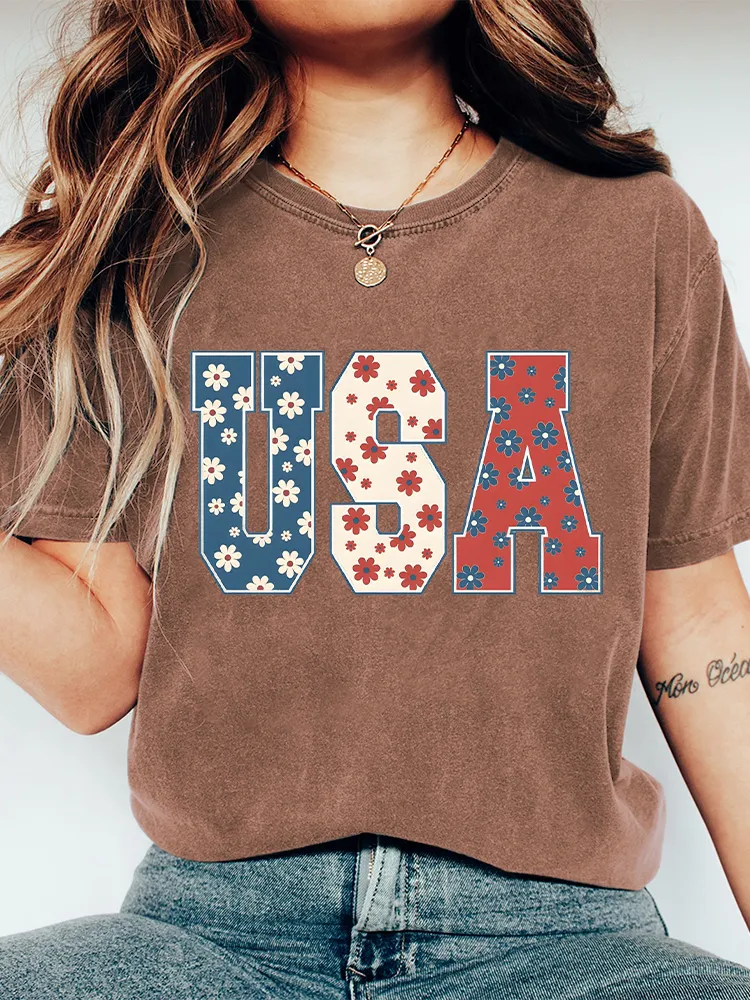 Women'S USA Floral Print T-Shirt
