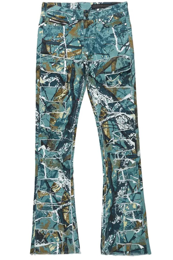 Shake Blue Tree Camo Stacked Flare Jean