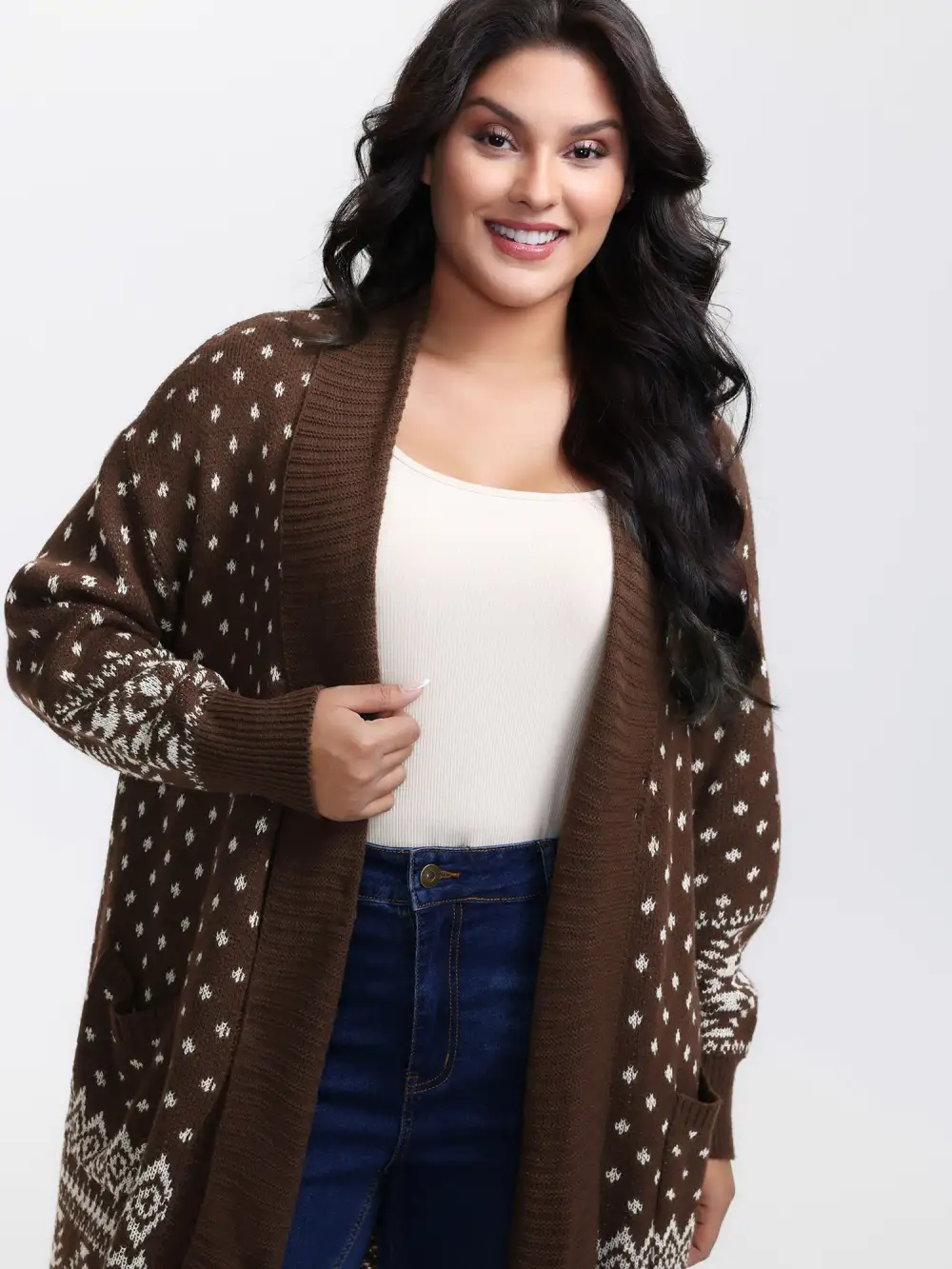 Polka Dots Kimono Collar Knit Cardigan