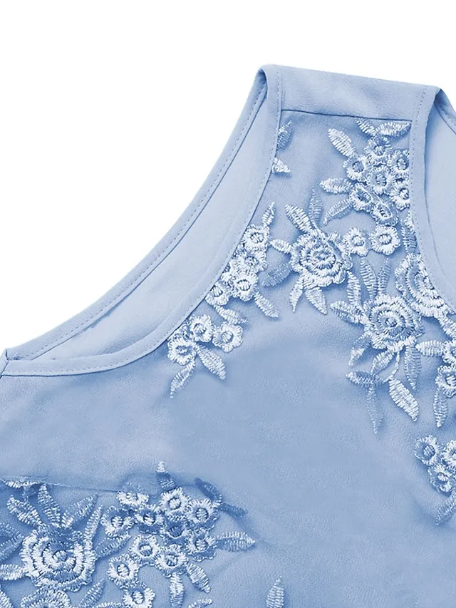 Women's Dress Set Lace Dress Midi Dress Light Blue Green Gray Half Sleeve Floral Embroidered Layered Patchwork Summer Spring Fall Crew Neck Elegant Chinoiserie 2023 M L XL XXL XXXL 4XL 5XL