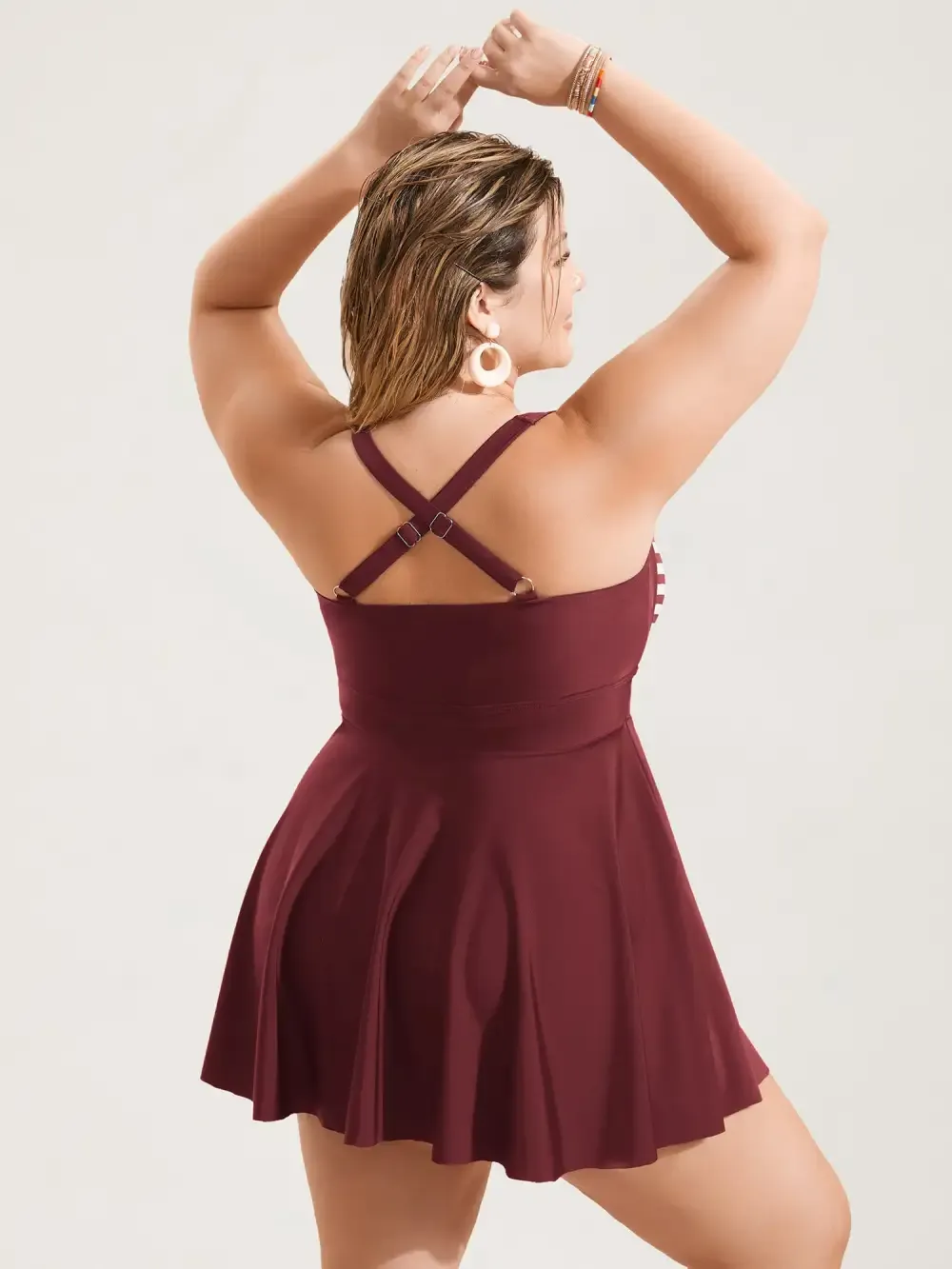 Stripes Patchwork Tie Knot Cross Straps Swim Dress