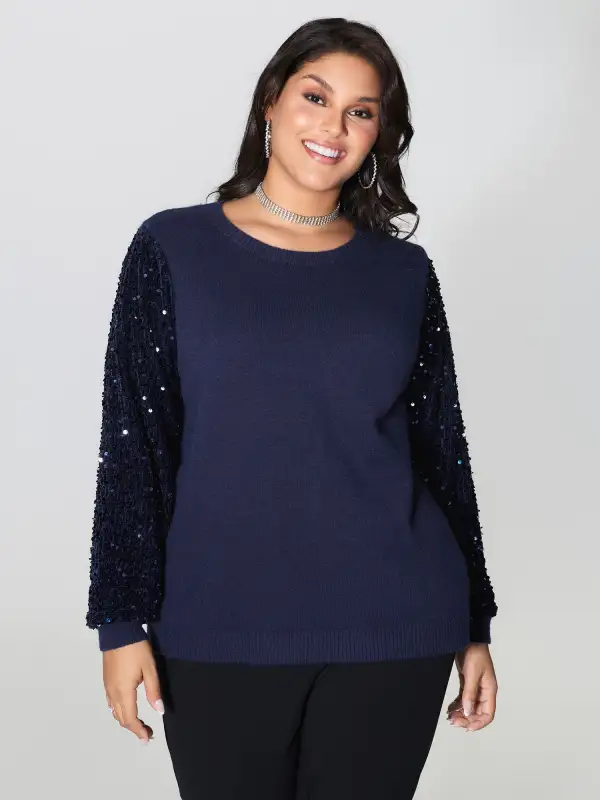 Twist Floral Sequin Sleeve Pullover