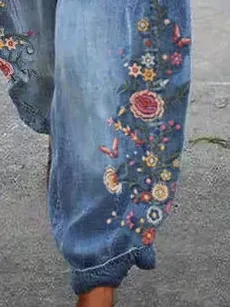Floral-Print Casual Shift Jeans（⚡Clearance Sale）