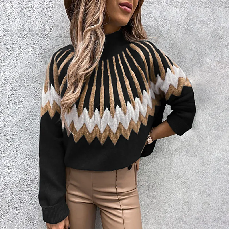 Fashion Printed Turtleneck Knit