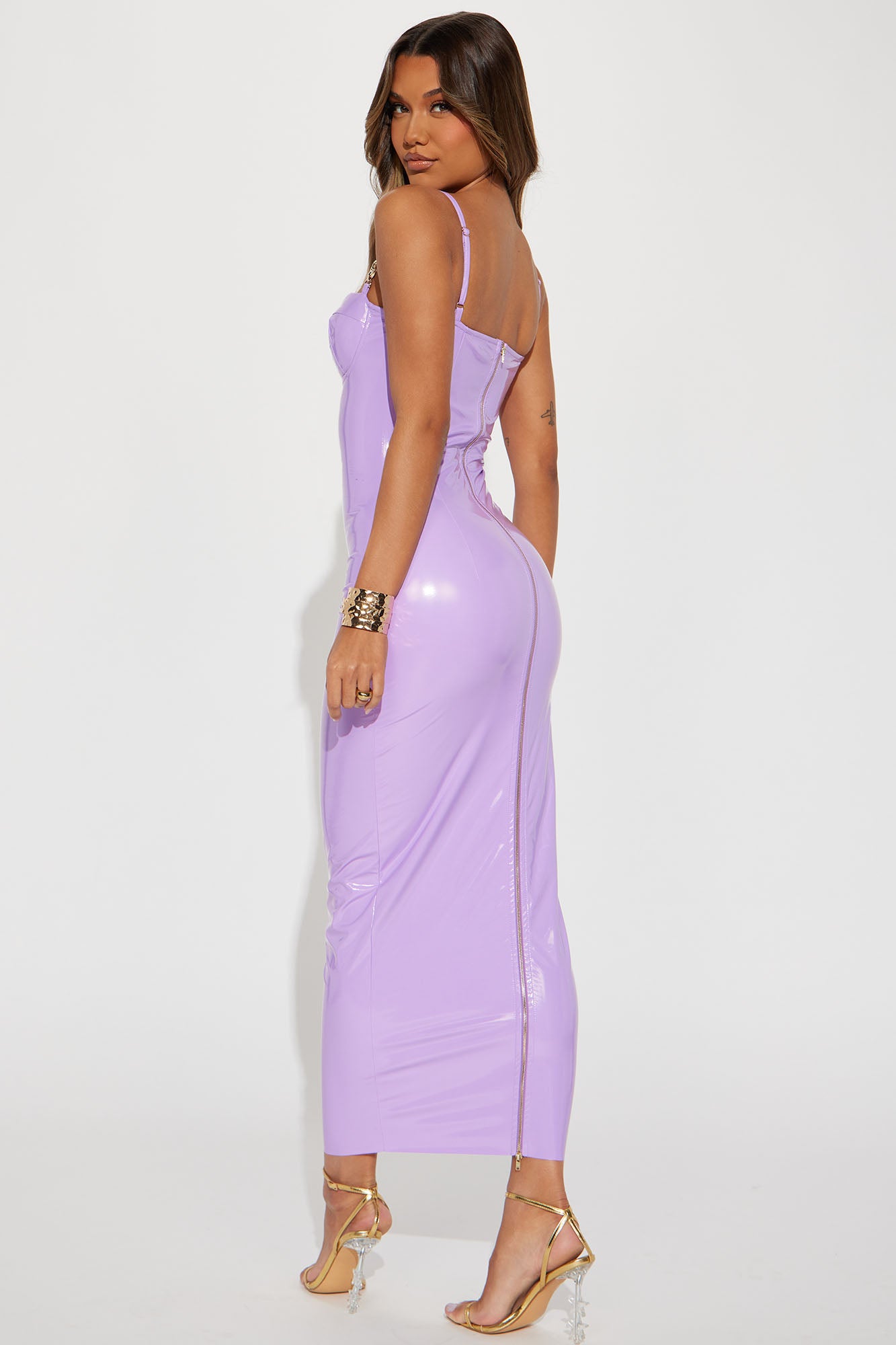 Leah Faux Patent Leather Maxi Dress - Lavender