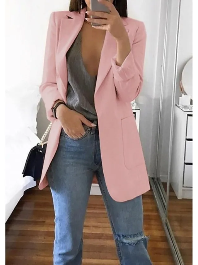 Women's Blazer Open Front Business Office Blazer Outfit with Pocket Casual Clean Fit Formal Spring