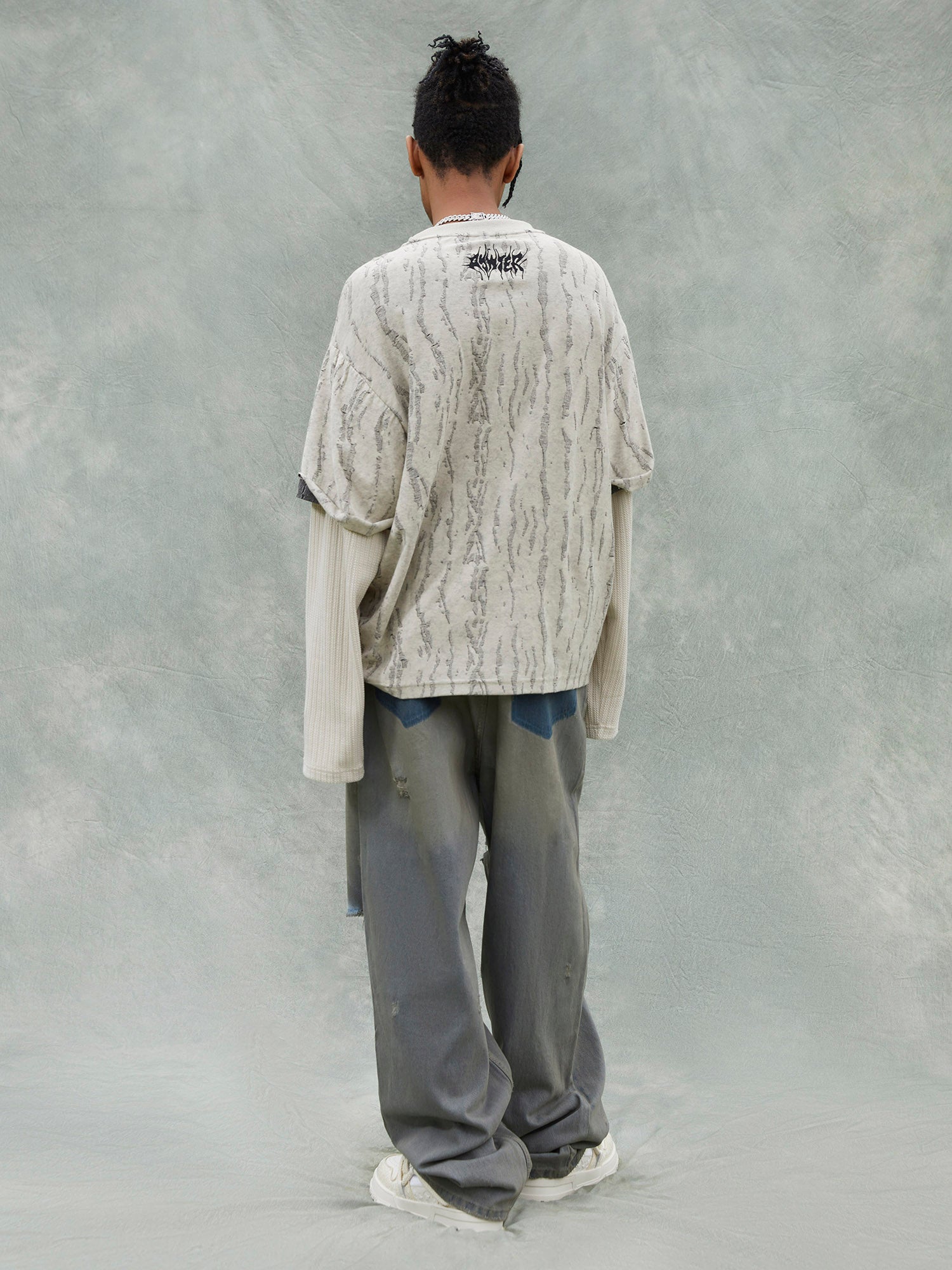 Faux Two-piece Distressed Woolen T-shirt - 2005