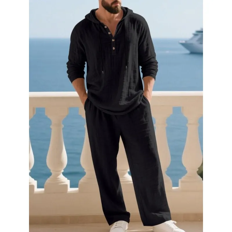 Men's Trendy Linen Hooded Two-Piece Set