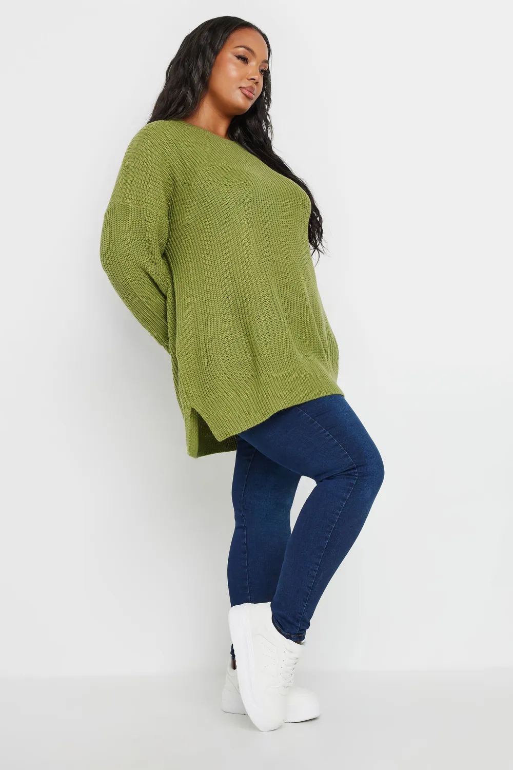 YOURS Curve Navy Blue Drop Shoulder Knitted Jumper