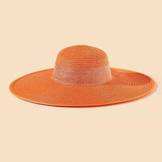 Ladies Summer Ribbon Hats Elegant Straw Hats For Women Beach Seaside Vacation Foldable Sun Hat Sun Floppy Visor