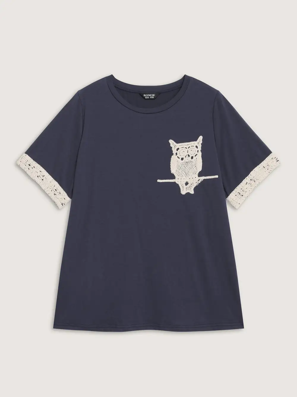Owl Embroidery Round Neck Contrast T-Shirt