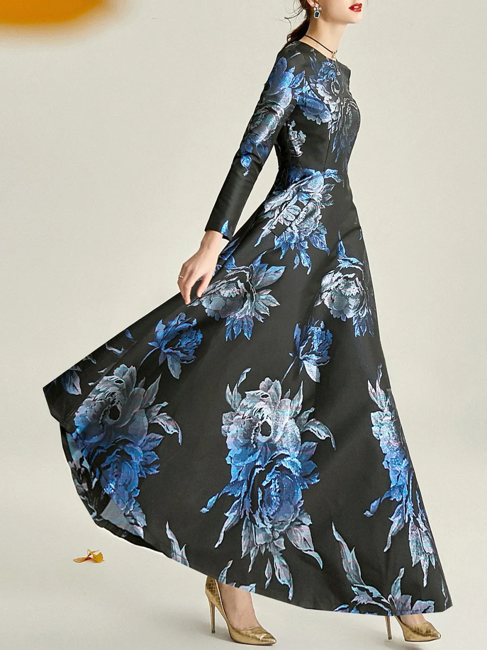Black-Blue A-Line  Cocktail Party & Evening Floral Maxi Dresses
